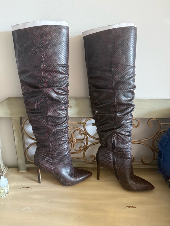 Vince Camuto Shoes - Vince Camuto Brown Textured Over-the-Knee Pointed-Toe Stiletto Boots